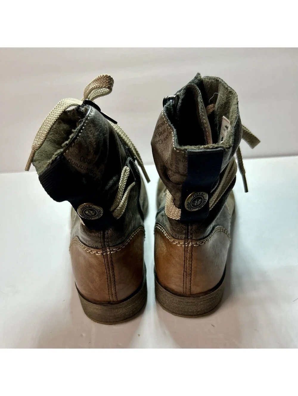 Rieker Payton Boots Ankle W 7 Or 38 Brown Newspaper Print Zip Steampunk Fantasy